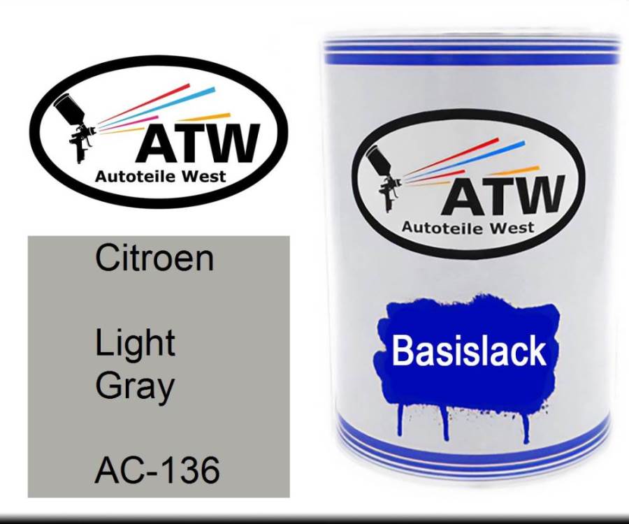 Citroen, Light Gray, AC-136: 500ml Lackdose, von ATW Autoteile West.